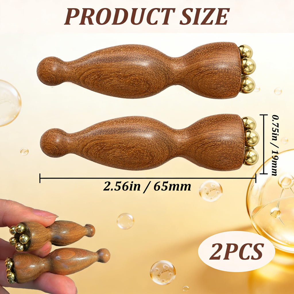 Sandalwood Facial Massage Tool, Dual Head Eye Massager with 5 Copper Beads