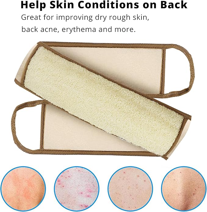 METLUCK Back Scrubber - Exfoliating Natural Loofah Back Scrubber for Shower for Men and Women, Real Luffa Shower Sponge Back Scrubber with Loofah Pad and Adhesive Hook (31.5'' Length 4'' Width)