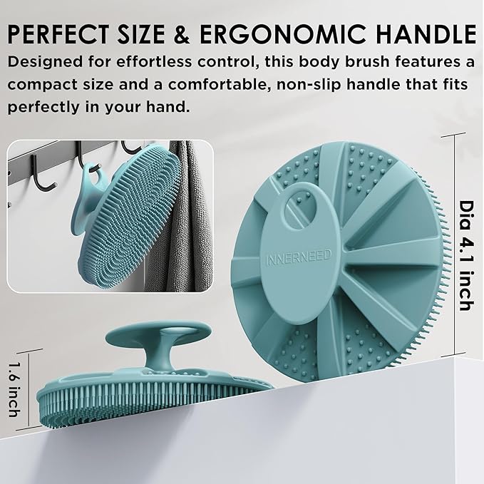 Food-Grade Silicone Body Scrubber with Exfoliating Net Sponge Case, 4pcs