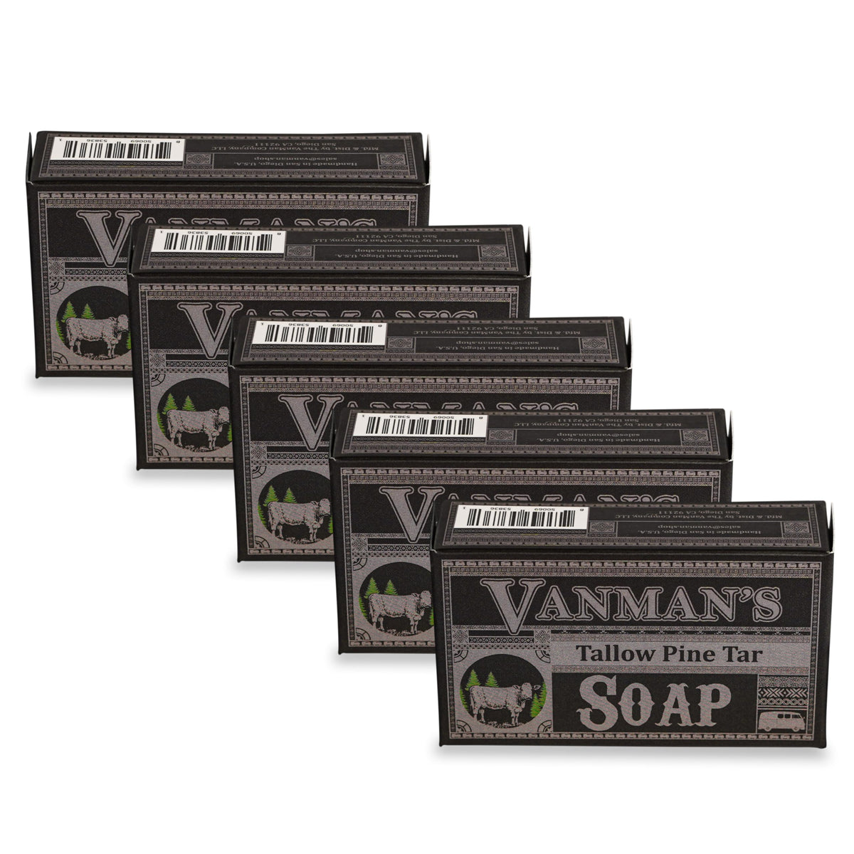 VanMan Tallow & Pine Tar Soap Bar – Grass-Fed Beef Tallow with Organic Oatmeal, Charcoal & Essential Oils – Exfoliating Face & Body Soap, 3.8oz - 1 Pack