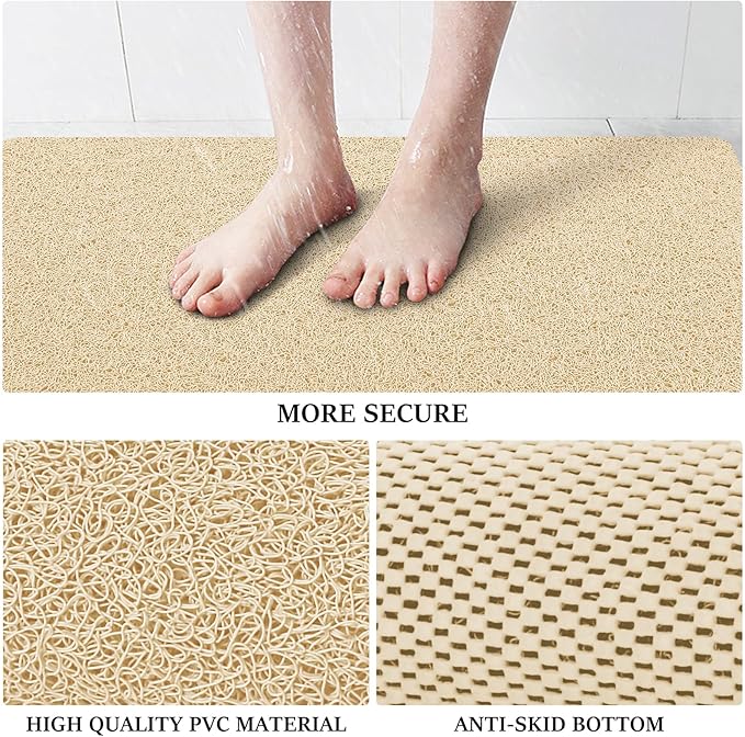 LuxStep Shower Mat Bathtub Mat,47x16 inch, Non-Slip Bath Mat with Drain, Quick Drying PVC Loofah Bathmat for Tub,Shower,Bathroom (Phthalate Free,Khaki)