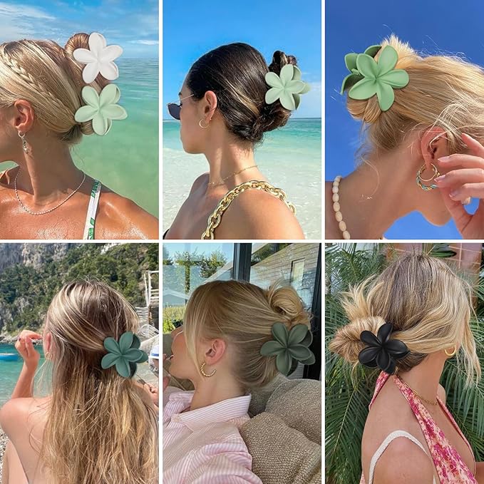 Sisiaipu Flower Hair Clips for Women 6 Pcs Hawaiian Large Claw Clips Plumeria Medium Hair Claw Clips for Thick Thin Hair Hibiscus Tropical Beach Hair Accessories for Women Girls and Girls (Green)