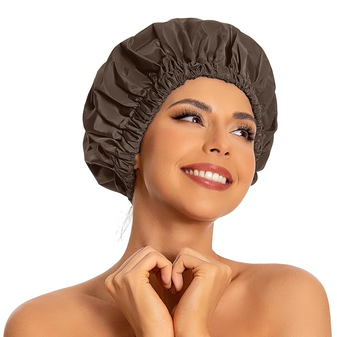 Edoneery Reusable Shower Caps for Women, Waterproof Long Hair Bonnet