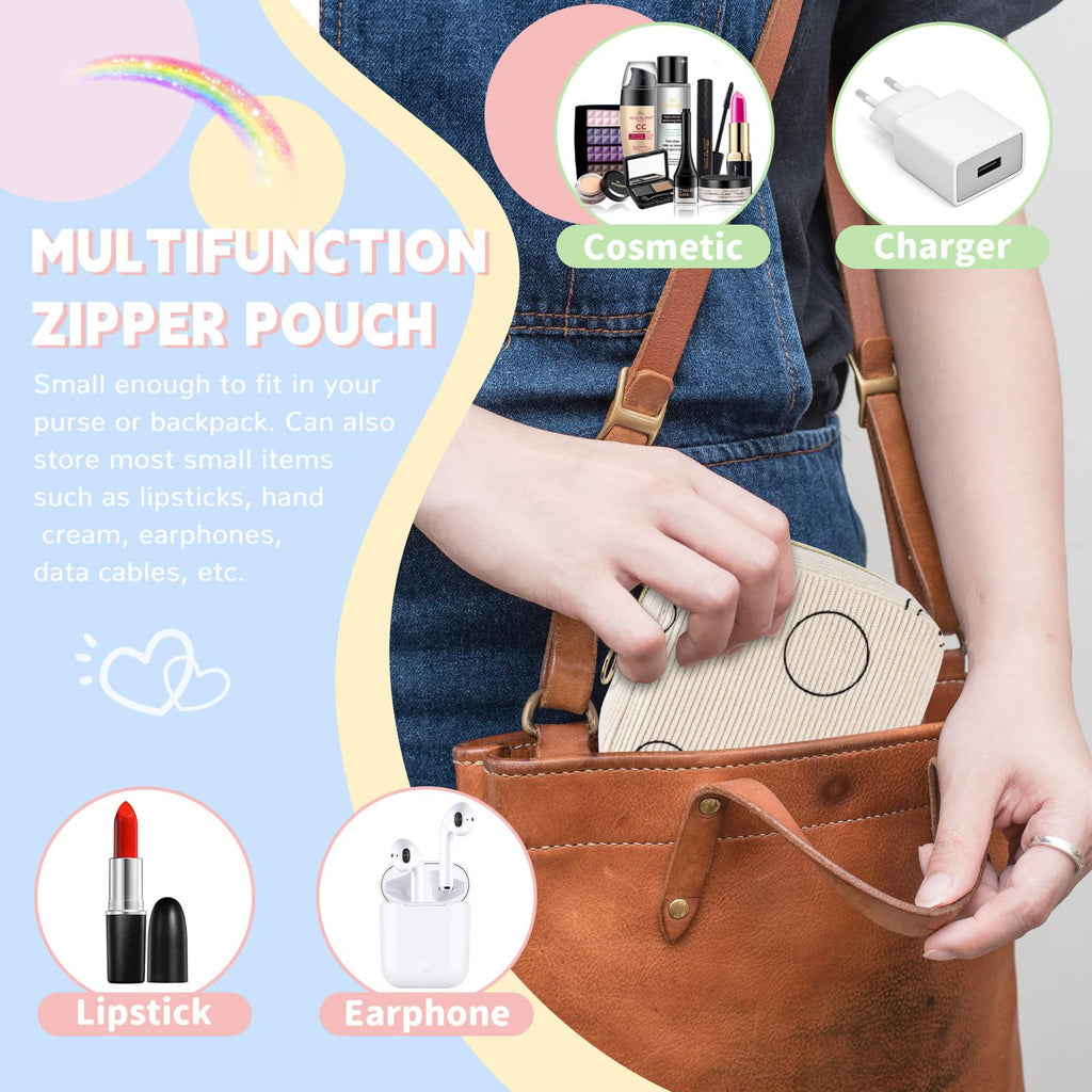 SIDESUGAR Period Bag for Teen Girls Shark Week Pouch Corduroy Portable Sanitary Pad Bags for Period Teen Period Pads Pouch for Panty Liners, Tampons, Menstrual Cup - Beige