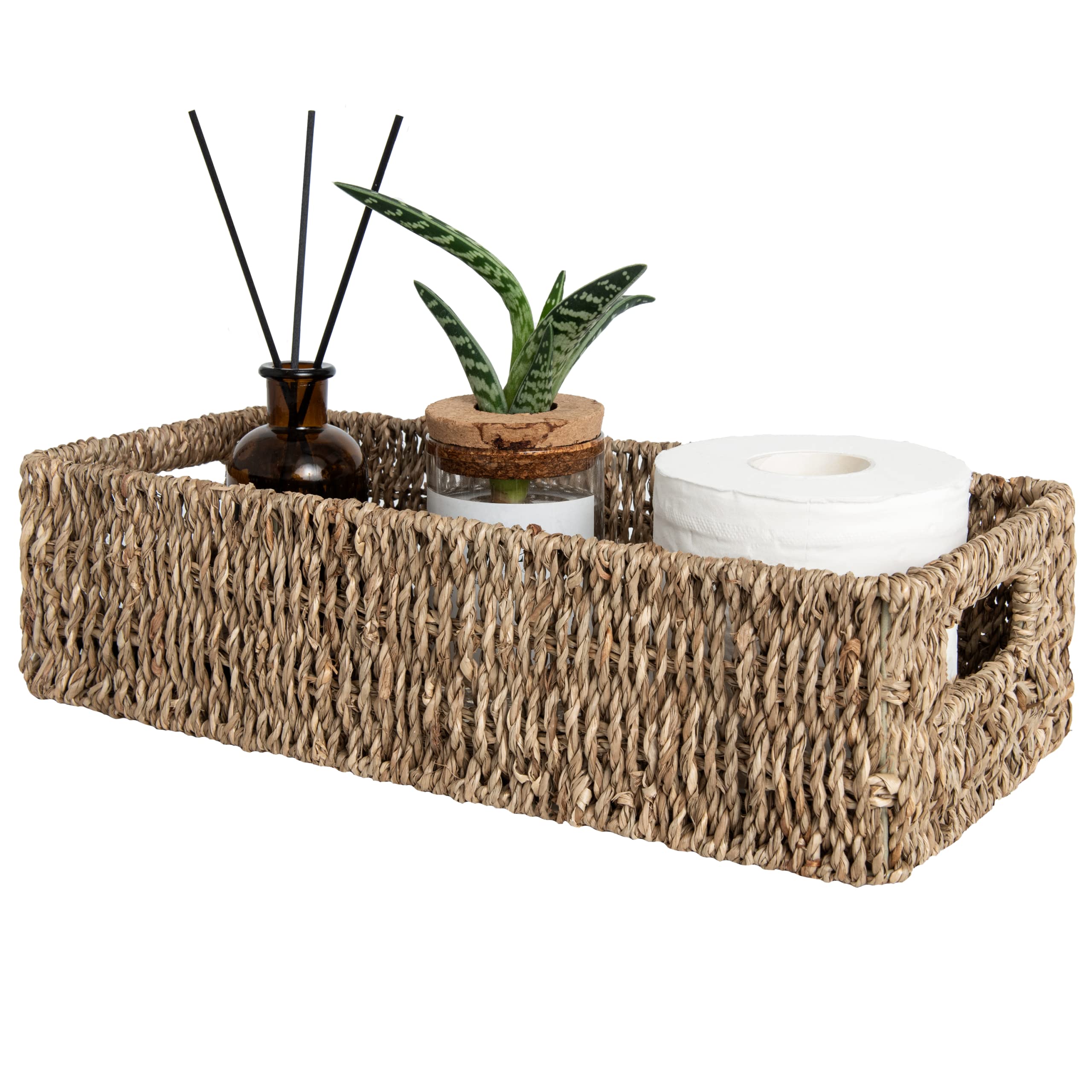 StorageWorks Wicker Seagrass Baskets, Toilet Basket Tank Topper