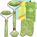Matykos Jade Roller for Face and Gua Sha Set - 2 Anti-Aging Facial Rollers and Gua-Sha Facial Tool - Face and Body Massager for Your Skincare Routine - Massage Tools for Wrinkles and Lifting