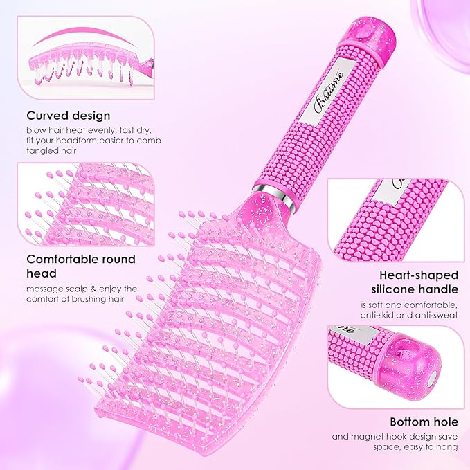 Bsisme Hair Brush with Hair Clips, Vented Brush for Faster Blow Drying