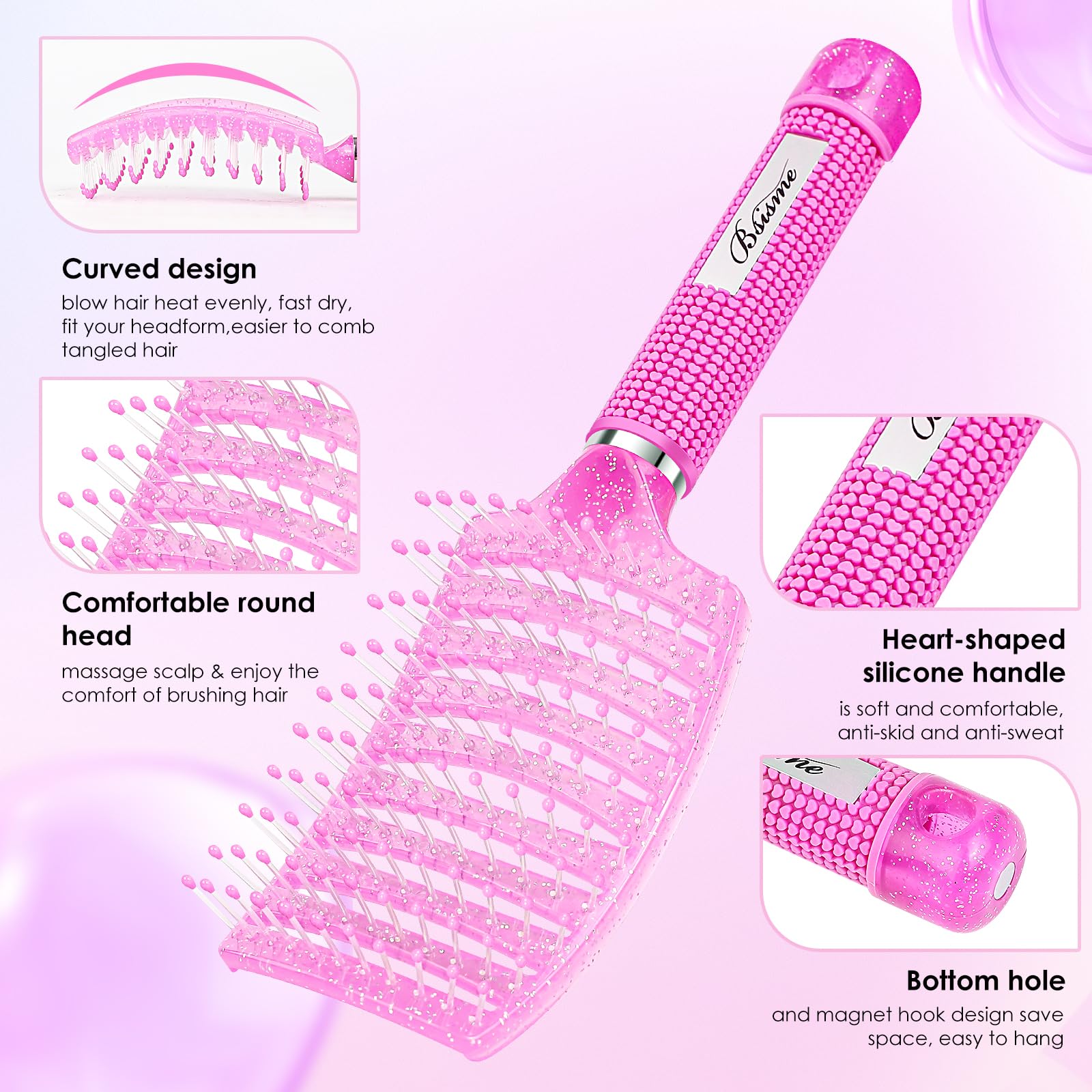 Bsisme Hair Brush with Hair Clips, Vented Brush for Faster Blow Drying