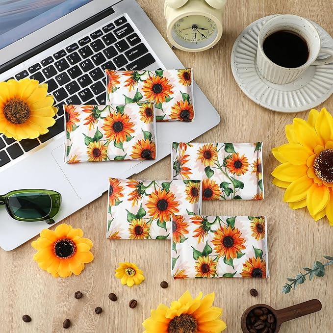 Geyee 50 Packs Tissue Travel Size Facial Paper Napkins Travel Packs Disposable Pocket Tissues for Wedding Guest Traveling School Purse Home Supplies, 500 Sheets 3 Ply(Sunflower)
