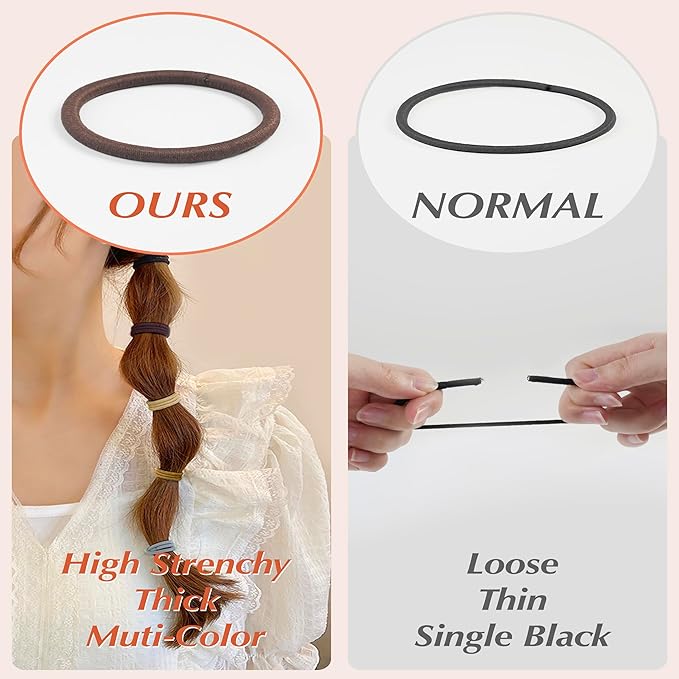 203 Pieces Hair Ties No Damage, 4MM Elastic Hair Ties, Medium Size Ponytail Holders for Women and Girls, Multicolor (5 Colors (Brown Tones))