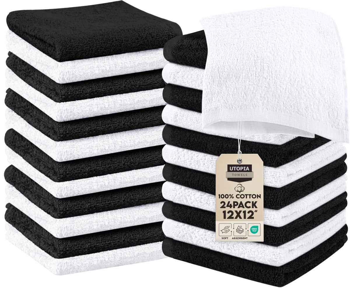 Utopia Towels 24 Pack Washcloths, 12x12 in, 100% Cotton, Beige