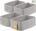 Small Storage Baskets for Organizing | Closet Organizer Bins | Shelf Toy Basket | Woven Rope Baskets | Cube Decorative Box | Shallow Basket | 11.5x7.5x4.7” | 4 Packs Mixed Grey