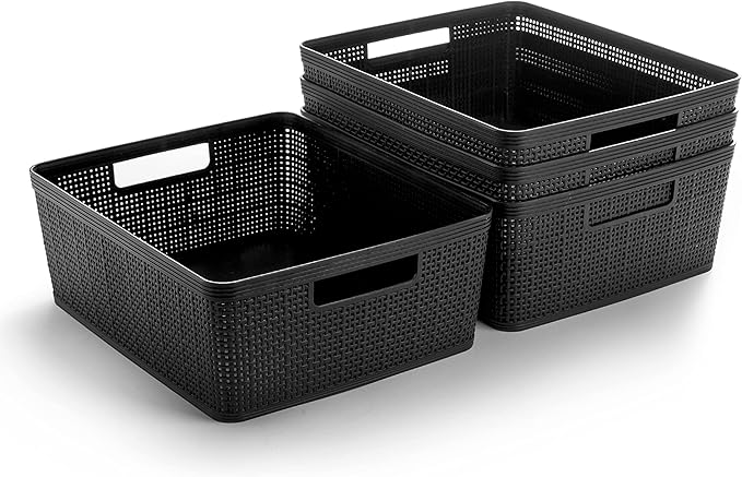 BINO | Woven Plastic Basket | Large (Natural Grey), 3-Pack | THE JUTE COLLECTION | Home Organization, Space - Saving Storage, Stylish Design | Jute Basket | Plastic Storage Basket