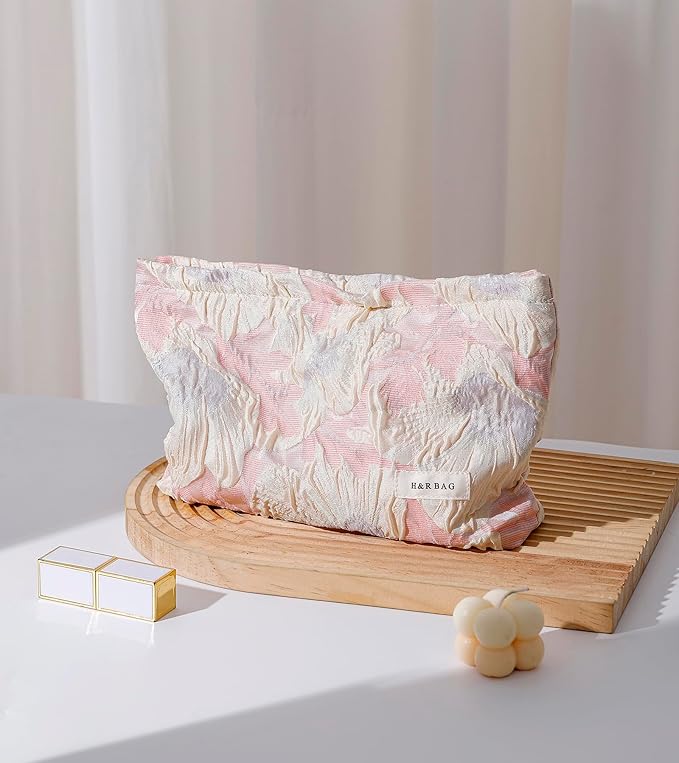 getgto 2 Pcs Makeup Bags, Large Cosmetic Bag Travel Toiletry Bag Organizer for Women, Embroidery Craft, Floral Makeup Bag Small Cosmetic Pouch Purse with Zipper Gifts for Girls Teen
