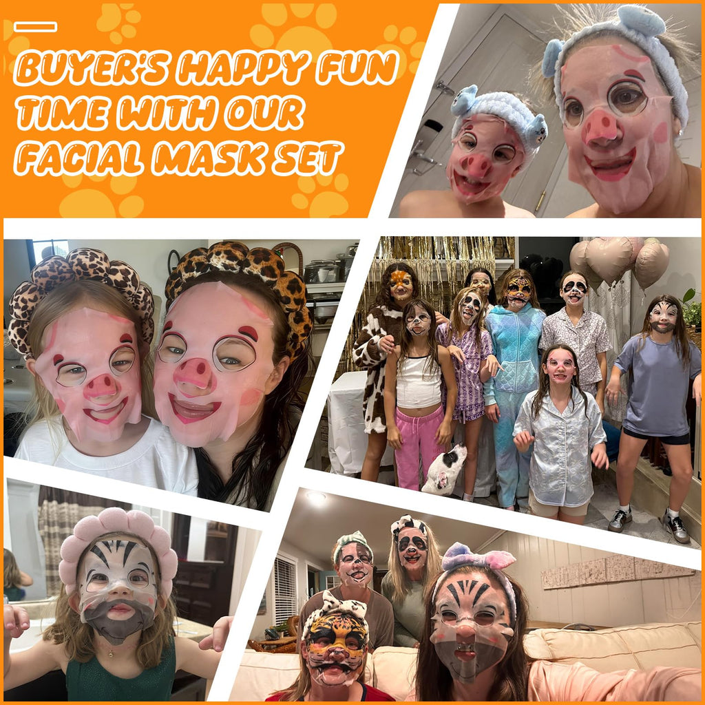 Beenefits 7 Packs Cute Animal Character Design Facial Masks, Deep Hydrating Spa Masks for All Skin Types, Gift for Kids' Birthday Party, Girl's Night, Enjoy Skincare Life