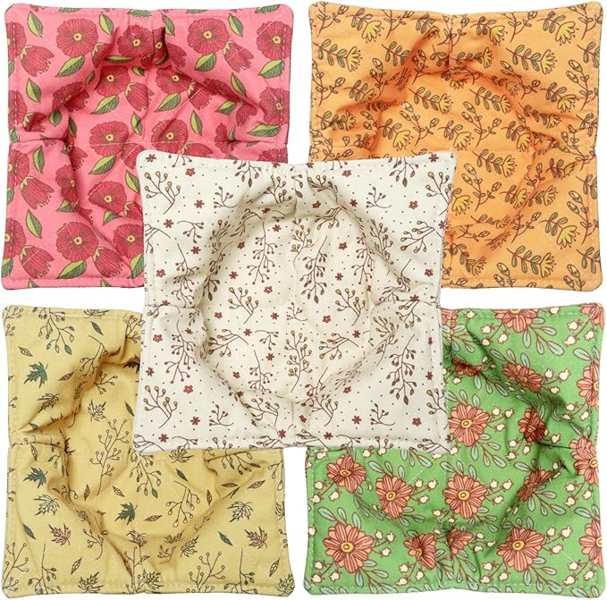 Cotton Microwavable Bowl Cozy, Microwave-Safe Hot Bowl Holders, Soup bowl Cozy Hot Pads (Retro Flower)