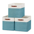 HNZIGE Cube Storage Baskets for Shelves Foldable Storage cubes Baskets(3 Pack) Cube Storage Bin,13 Inch Storage Basket for Organizing with Leather Handles for Toys, Clothes, Kids, Closet (White&Teal)