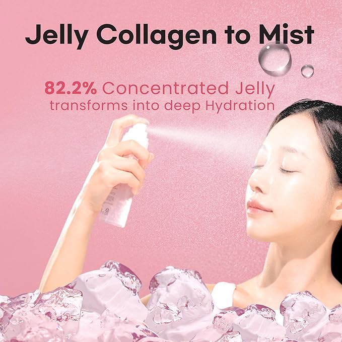 aurtier Intensive Soothing Collagen Jelly Mist, Deep Hydrating Pink facial mist, Elasticity Moisturizer, Dewy Glow Spray, Hyaluronic Acid, Lightweight Gentle for All Skin, Korean skin care 3.38 fl oz