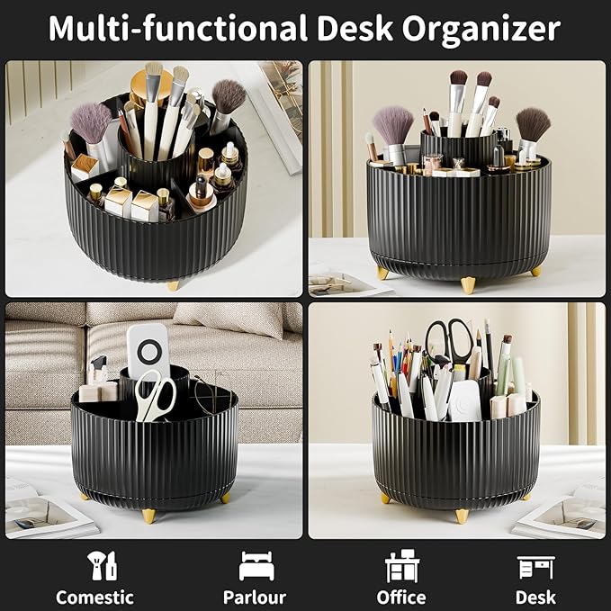 fanado 360° Rotate Makeup Brush Holder Organizer, Makeup Organizers Countertop, Makeup organization and Skincare Storage with Gift Box Packing for Vanity, Desktop, Bathroom (Black)