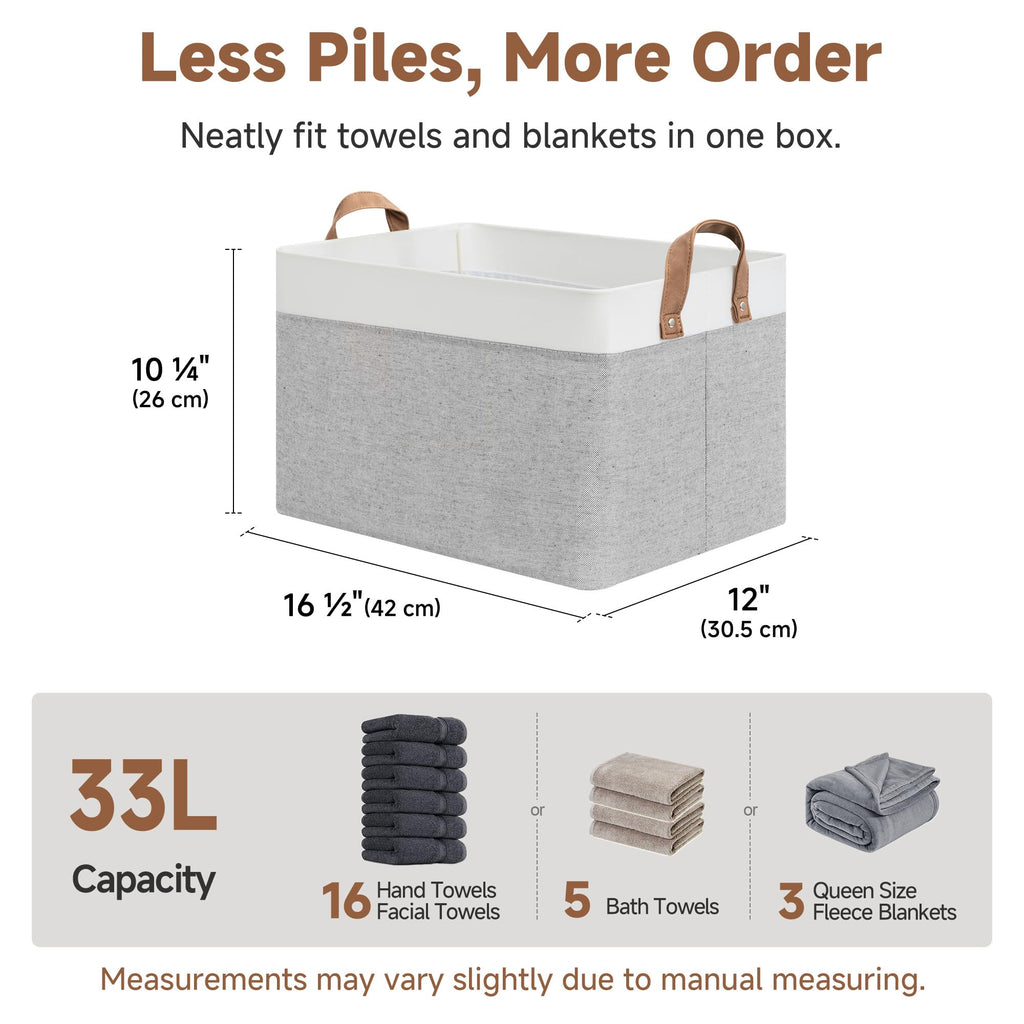StorageWorks Storage Bins, Fabric Storage Bins for Shelves, Large Storage Baskets with Metal Frame, Closet Baskets and Bins with Handles, Gray and White, 2-Pack