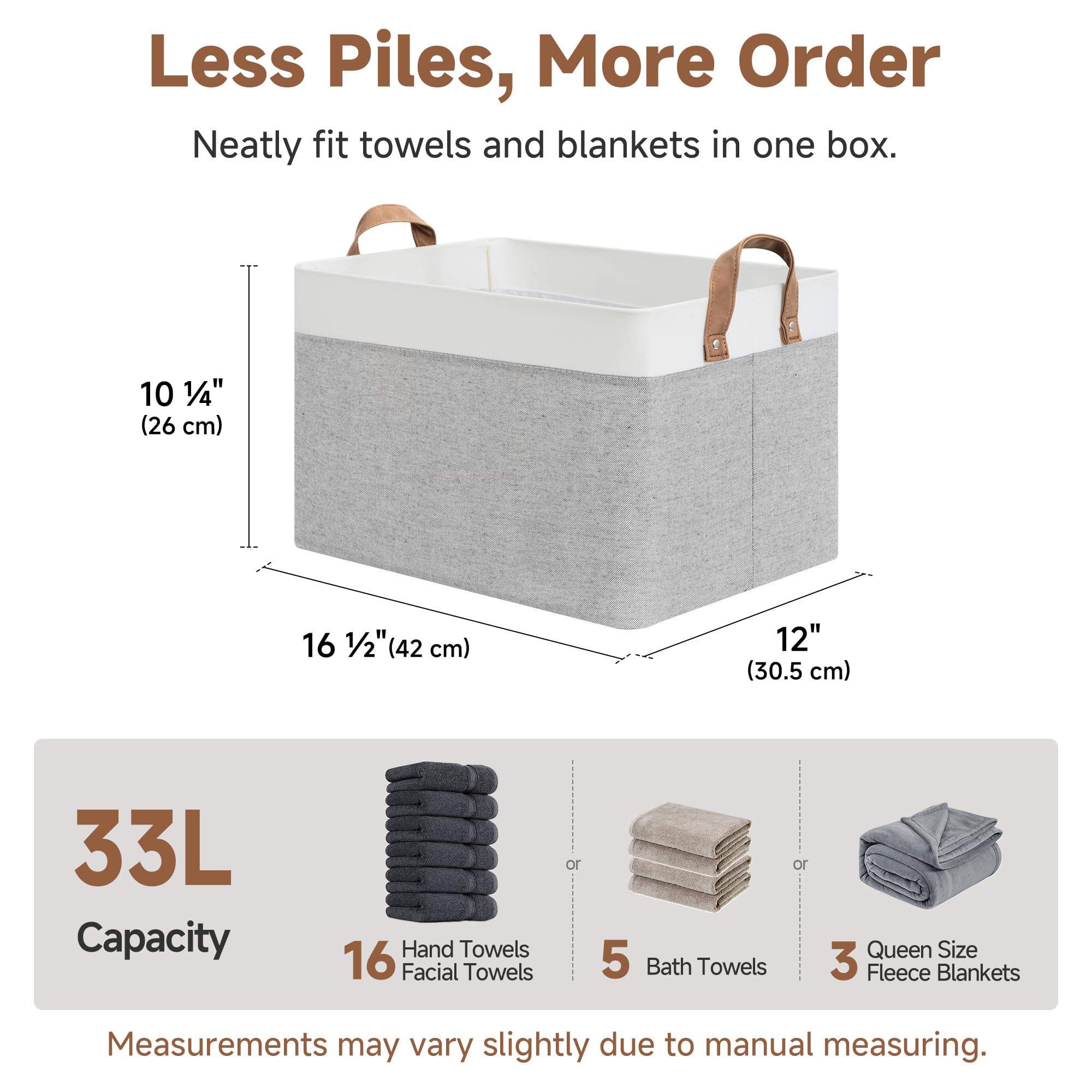 StorageWorks Storage Bins, Fabric Storage Bins for Shelves, Large Storage Baskets with Metal Frame, Closet Baskets and Bins with Handles, Gray and White, 2-Pack
