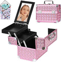 GALHUBIS Makeup Case Organizer,Makeup Train Case, Trays Cosmetic Box Portable, Profesional for Salon Barber,Pink