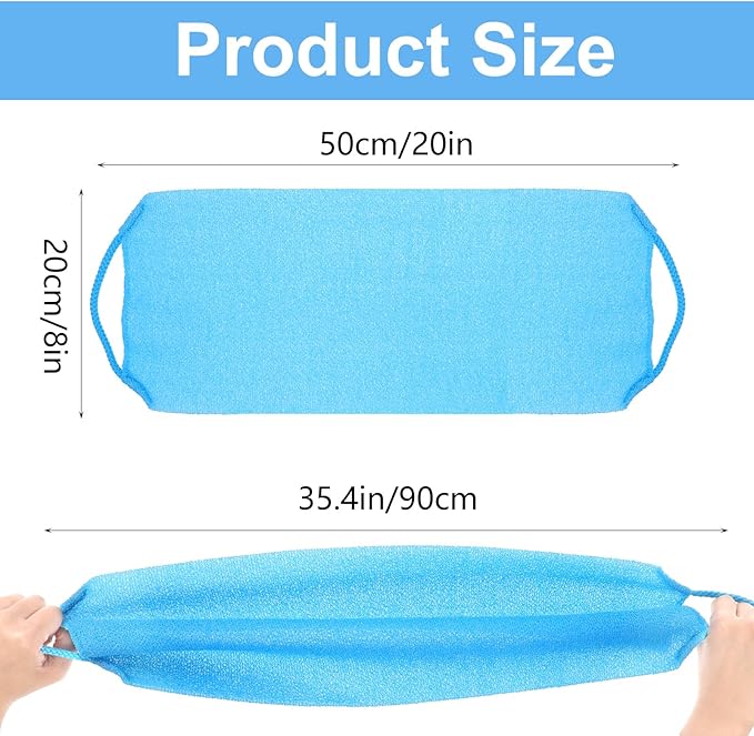 COMNICO 2pcs Exfoliating Back Scrubber, Nylon Shower Bath Exfoliator Extended Length Body Scrub Towel Stretchable Pull Korean Washcloth Strap with Handles
