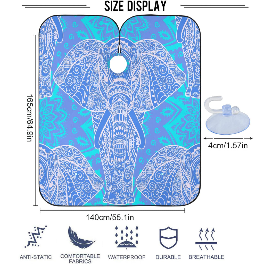 Visesunny Barber Cape - Blue Elephant Animal Pattern Polyester Hair Cutting Salon Apron - Anti-Static Water-Resistant Shaving Cloth Bib
