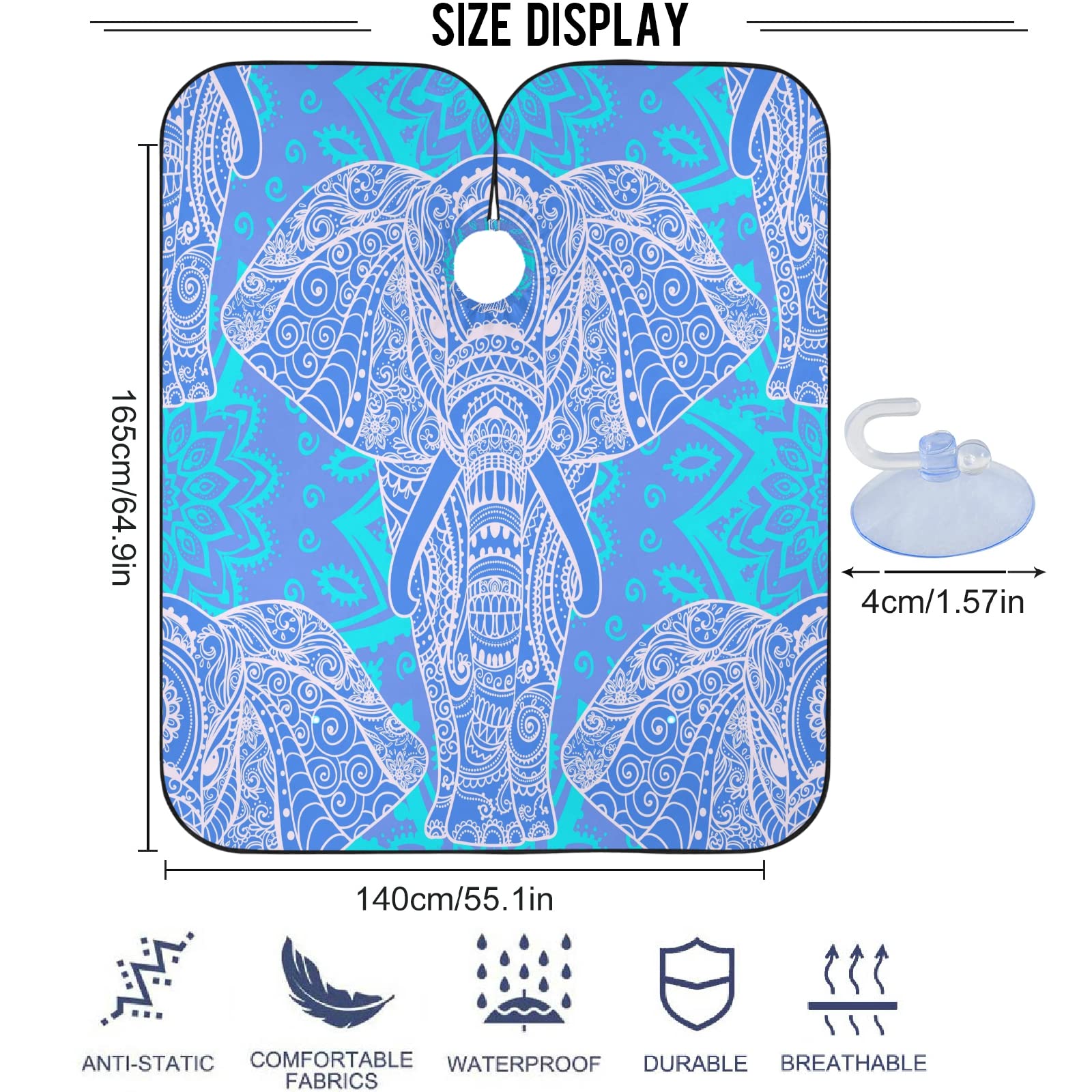 Visesunny Barber Cape - Blue Elephant Animal Pattern Polyester Hair Cutting Salon Apron - Anti-Static Water-Resistant Shaving Cloth Bib