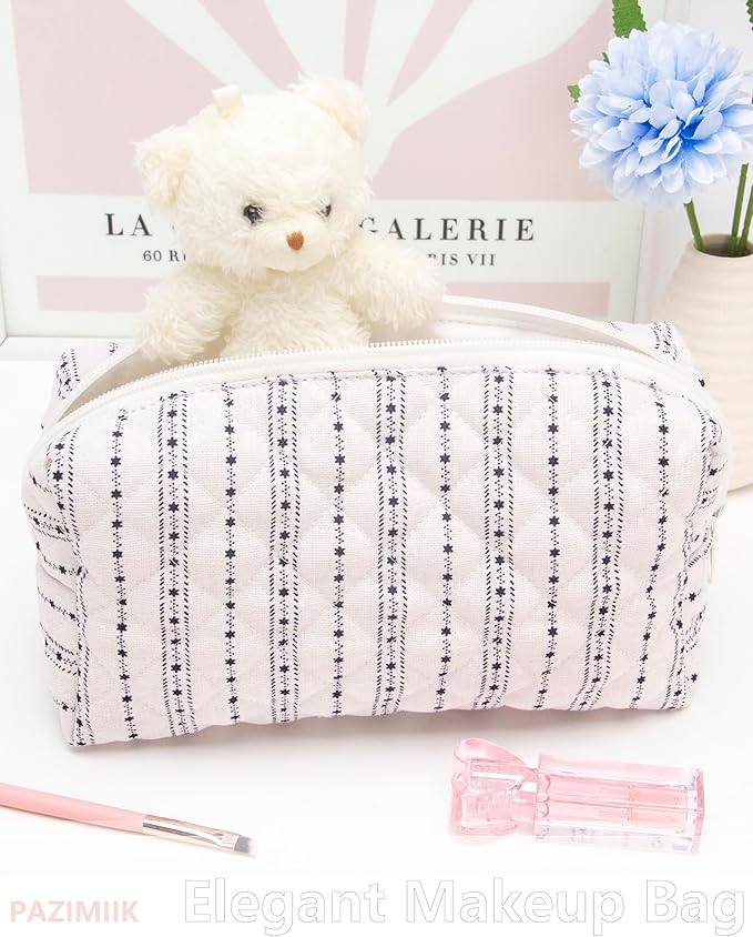PAZIMIIK Small Quilted Makeup Bag,Zipper Cosmetic Pouch,Little Star