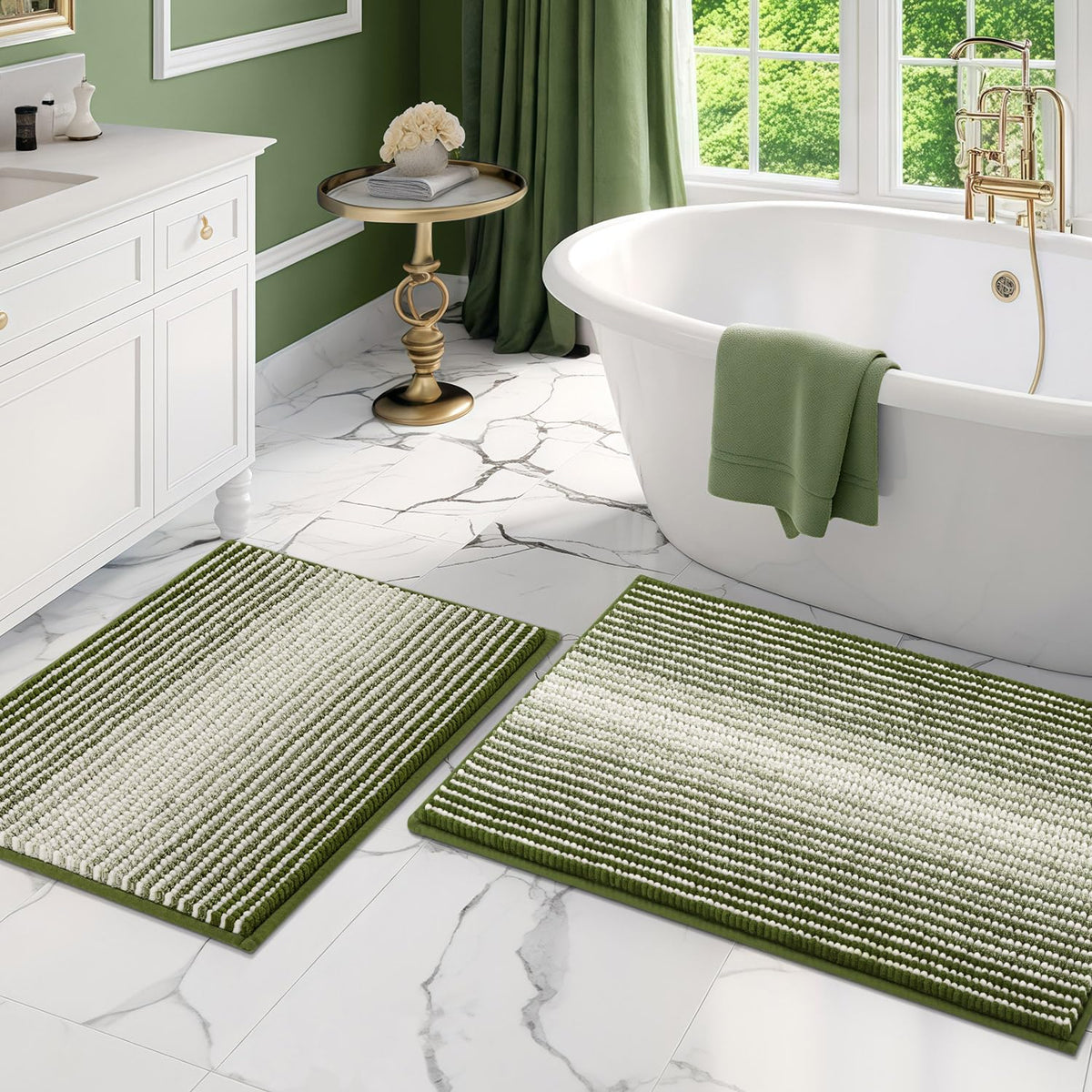 BSICPRO Fall Bathroom Rugs Sets 2 Piece, Non Slip Bath Mats, Sunset Orange