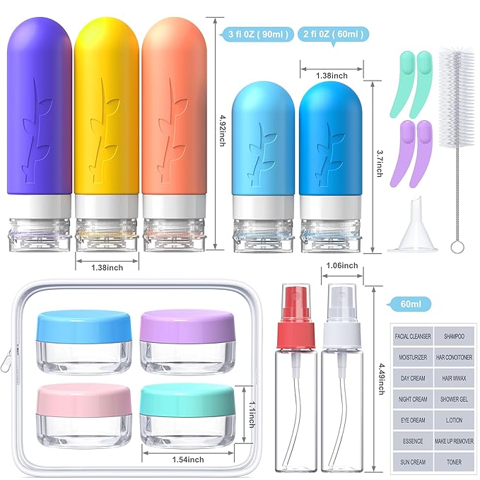 Aeomni 19pack TSA Approved Travel Bottles for Toiletries - Silicone travel size Containers, Leak Proof Size Toiletries, Refillable Shampoo and Conditioner Bottles, Travel Essentials