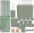 InnJoey Bathroom Accessory Set - Bathroom Sets with Shower Curtain and Rugs, Sage Green Bathroom Set, 27PC Bathroom Accessories Set, Mini Trash Can, Toilet Brush, Trash Can & Soap Dispenser