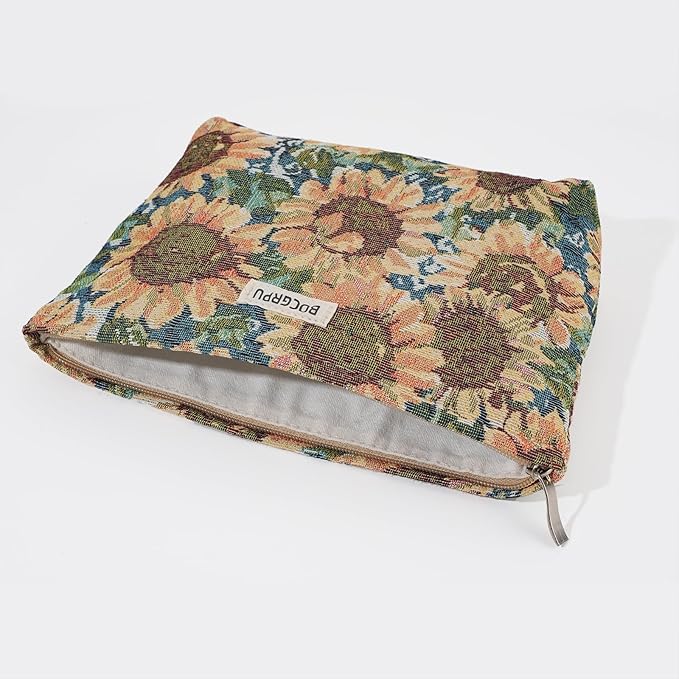 BOCGRPU 2 PCS Makeup Bag Set，Portable Cosmetic Bag for Purse ，Large Storage Capacity Toiletry Bag Make up Organizer，Travel Pouch with Zipper for Women, (Sunflower Oil Painting)