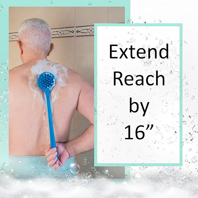 EOT Wellness Bendable Long Handled Silicone Body Brush & Hair Scrubber - Bath Shower Back Brush, Shampoo Hair & Scalp Massager, Back Scrubber for Shower (Purple)