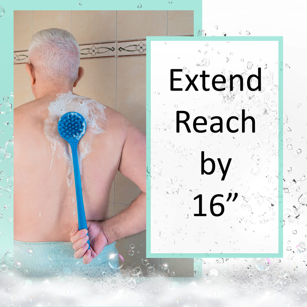 EOT Wellness Bendable Long Handled Silicone Body Brush & Hair Scrubber - Bath Shower Back Brush, Shampoo Hair & Scalp Massager, Back Scrubber for Shower (Purple)