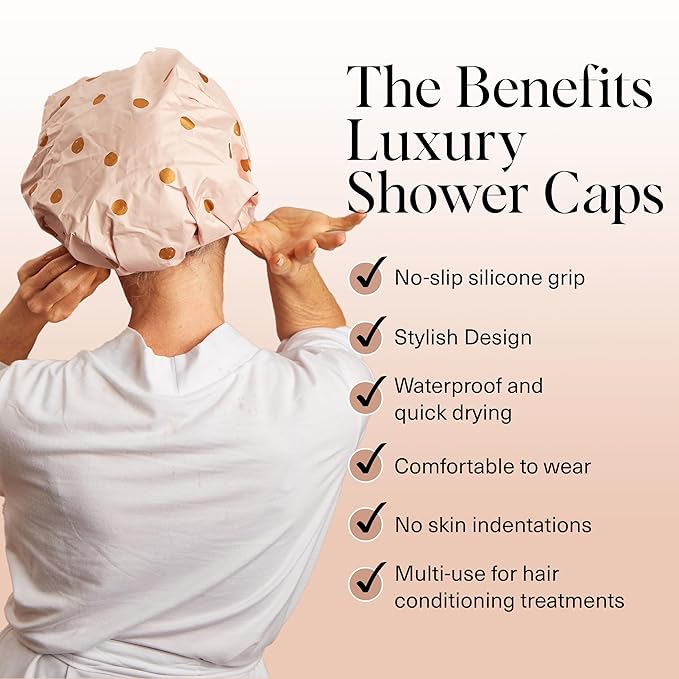 Kitsch Luxury Large Shower Cap for Women - Blush Dot