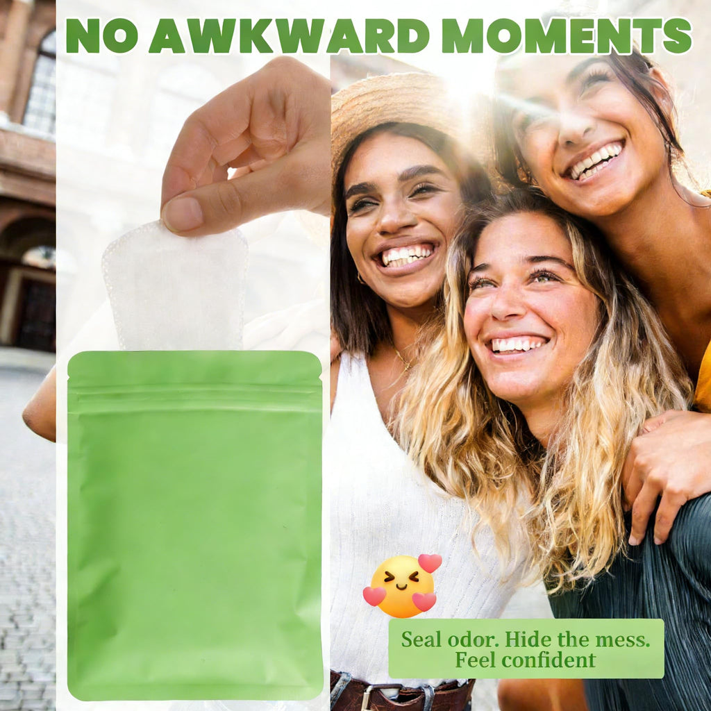 Disposable Sanitary Hygiene Disposal Bags for Bag Period Tampon Napkin Trash, 100pcs, Discreet Privacy Cover, Stylish Look, Self-Adhesive Seal,Portable for Purse, Bathroom, School, Travel (Green)