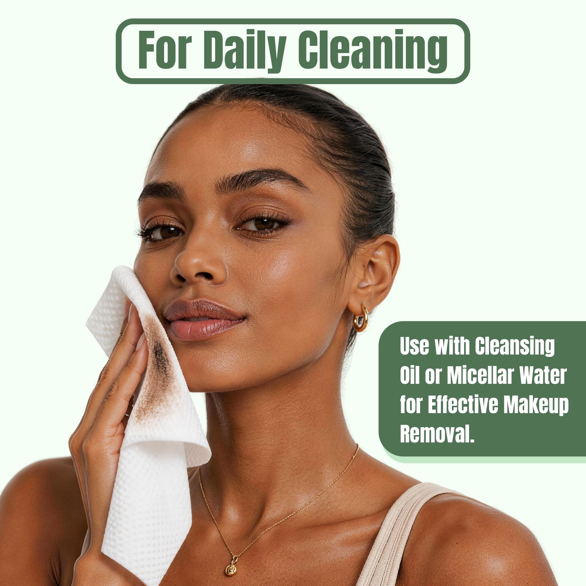 Ourmed Life Disposable Face Towels, 12 x 10 Inch Extra Large Biodegradable Facial Towels, Dual-Sided Pearl Texture Lint-Free Dry Wipes for Sensitive Skin, Makeup Removal, Cleansing & Skincare, 50 Ct