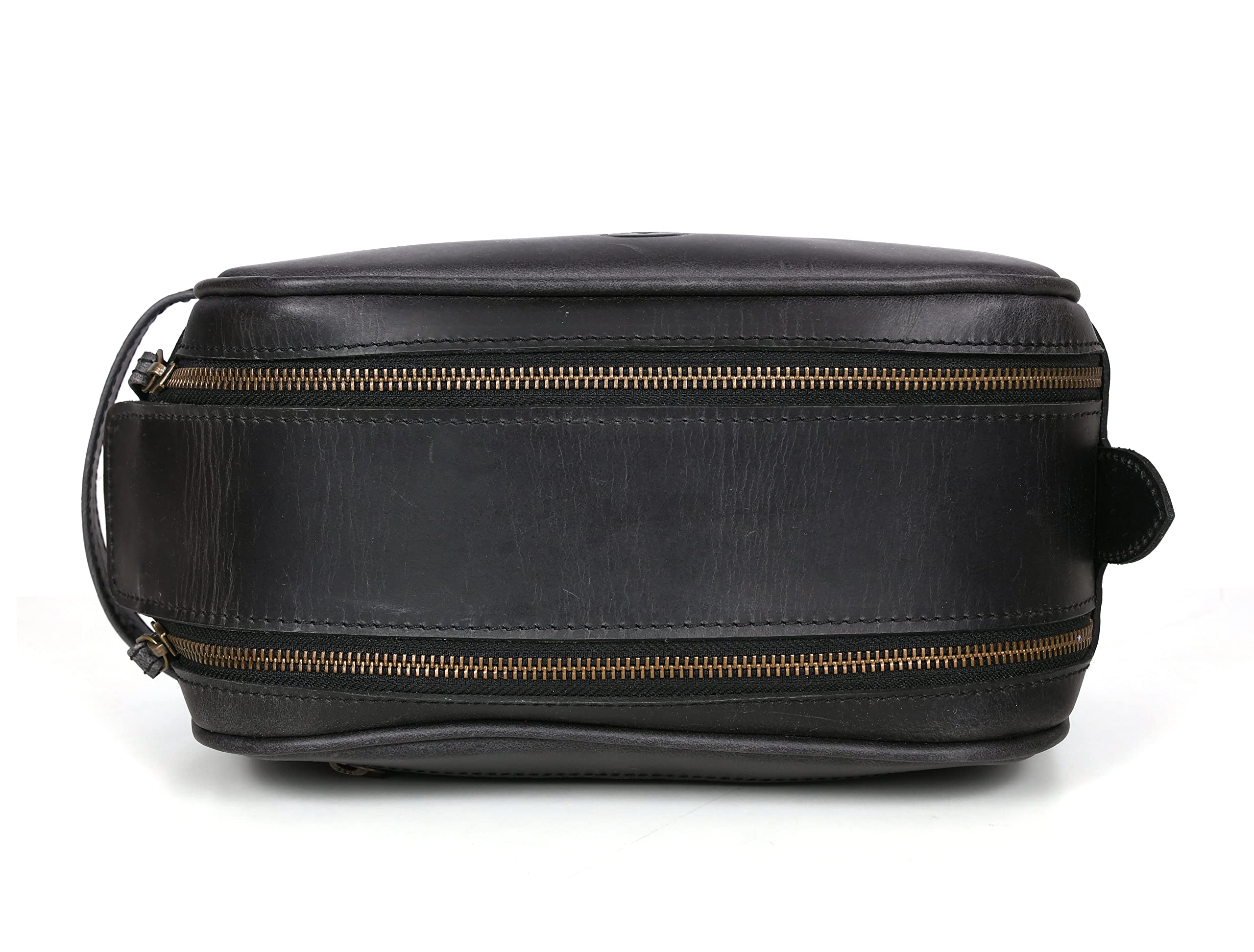 10" Premium Leather Toiletry Travel Pouch With Waterproof Lining Black Color | King-Size Handcrafted Vintage Shaving Kit By Aaron Leather Goods (Florida Black)