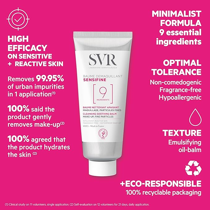 SVR - Sensifine Cleansing Balm - Sensitive Skin Care - Double Cleanser for Dry, Sensitive Skin Efficiency - Removes Makeup, Dirt & Impurities - Hypoallergenic, Dermatologically Tested - 3.5 fl.oz