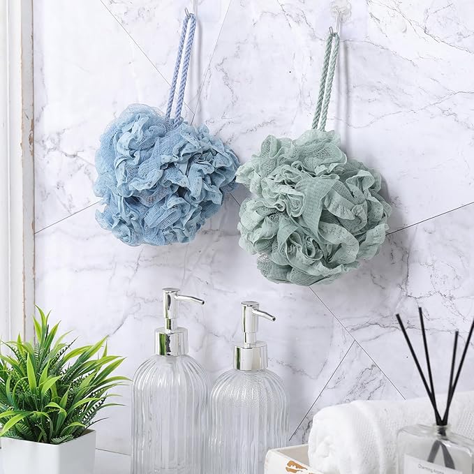 Sunnyray 4 Pack Loofah Bath Sponge Lace Mesh Set Large 60g Shower Poufs Body Scrubber Bath Loofah Ball Body Wash Sponge Exfoliating Scrubber Luffa Puff for Women Men Cleanse Skin Accessories(Fresh)