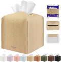 Tissue Box Cover Holder Square Tissue Cube Cover PU Leather Tissue Organizer with Bottom Belt for Bathroom, Tabletop, Car, Night Stands, Office, Home, Kitchen (1, SoftBeige)