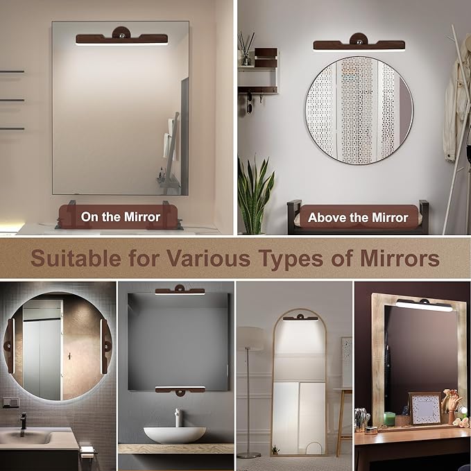 Benreom Rechargeable Vanity Light for Mirror, Dark Wood