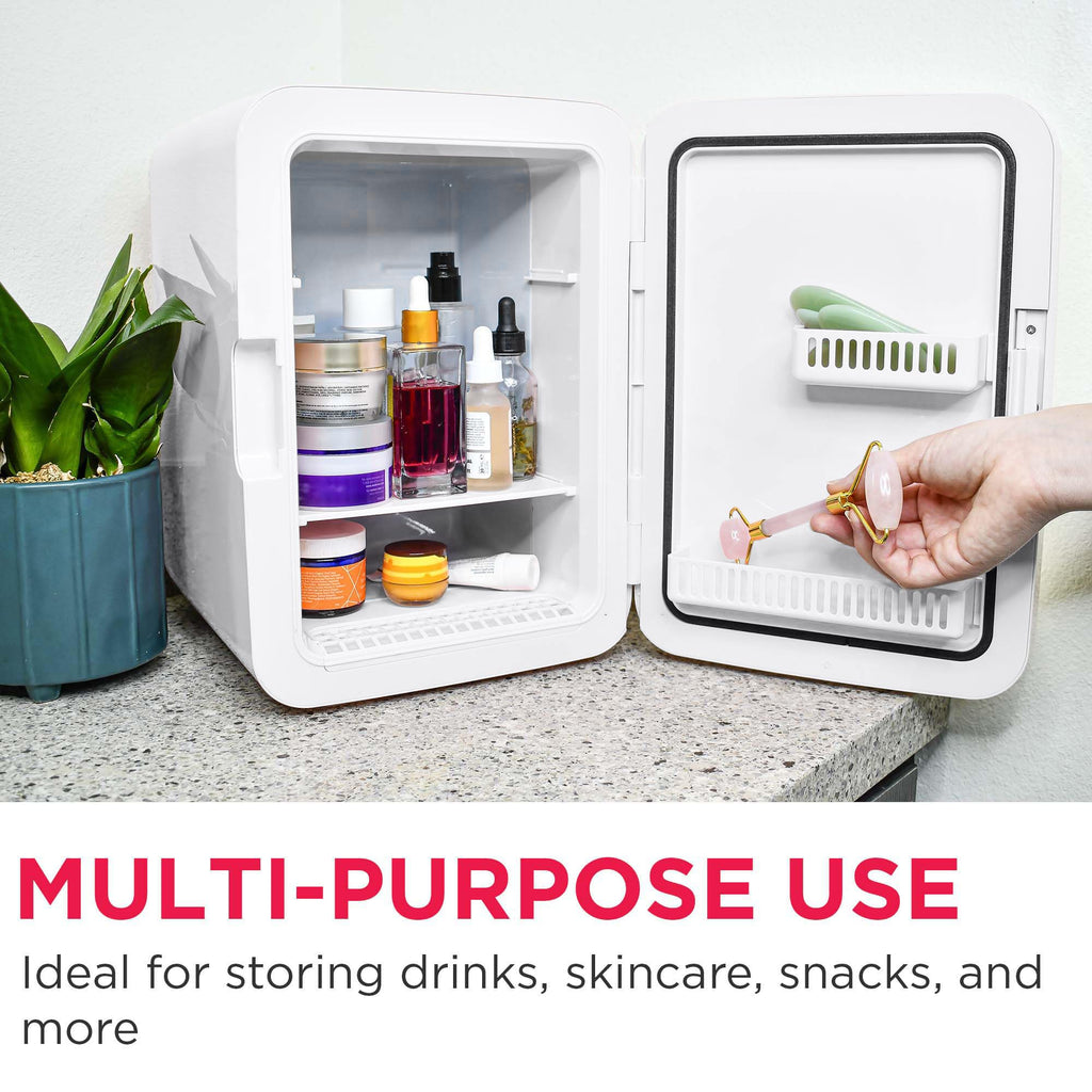 Frigidaire Mini Personal Fridge Cooler, LED Lighted Mirror, 6.5L Capacity, Chills 9 Cans, or Makeup and Skincare, Portable & Compact