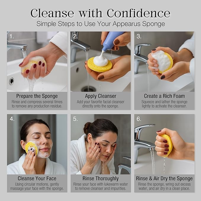 Appearus Compressed Natural Cellulose Facial Sponges 25 Count Yellow