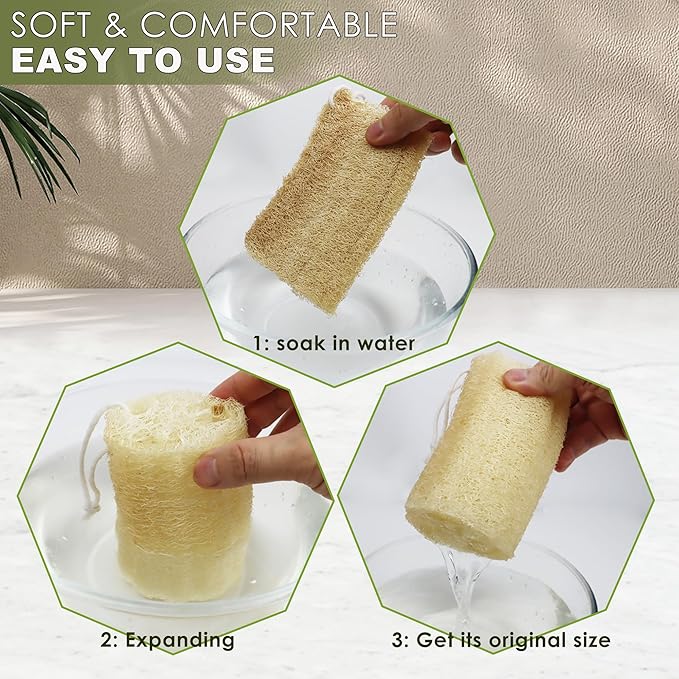 6 Pack Natural Loofah Sponges, 5.1 Inch Long Organic Luffa Bath Sponge Exfoliating Shower Body Scrubber for Deep Cleaning & Smooth Skin, Natural Real loofah Sponge for Men & Women