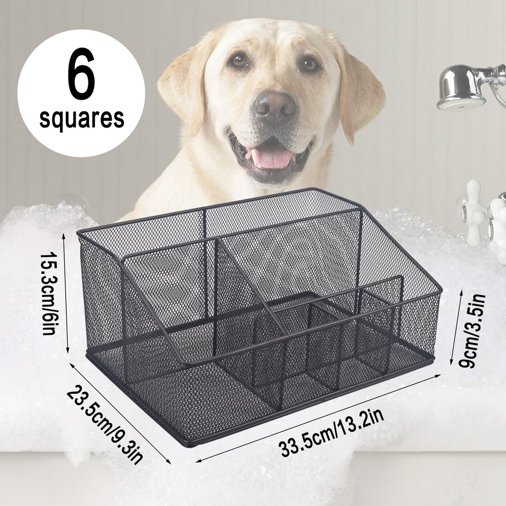 Universal Pet Grooming Supplies Organizer, Dog Storage Organizer for Grooming Supplies, 6-Compartment Mesh wire Dog Stuff Storage Organizer for Dogs Cat Grooming Blanket,Shampoo,Trimmer,Clipper,Brush