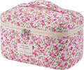 uekeboag Large Travel Quilted Makeup Bag for Women, Floral Cotton Cosmetic Bag, Coquette Aesthetic Floral Toiletry Organizer Bag(Rosered Flower