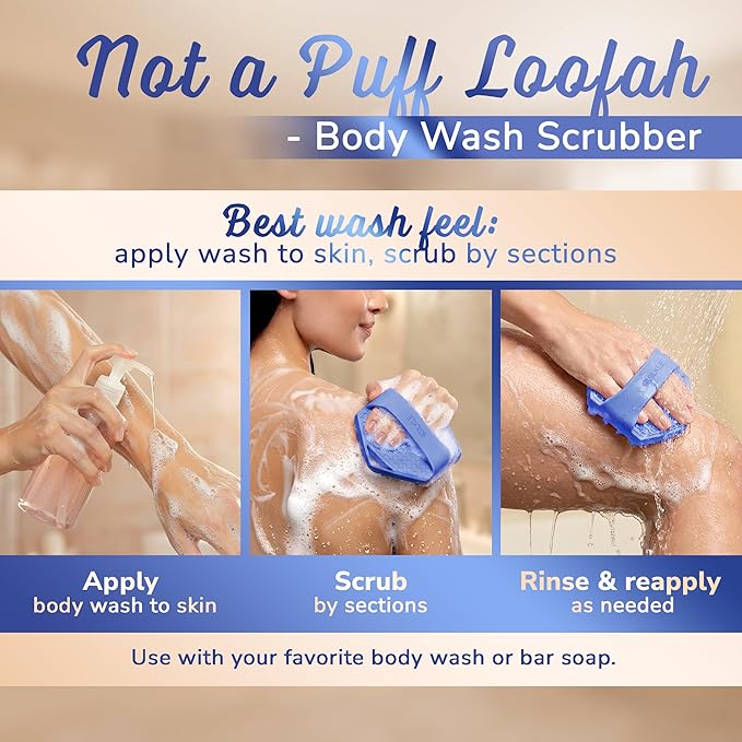 Silicone Body Scrubber – Gentle Exfoliating Shower Scrubber for Body & Bath, Silicone Shower Brush & Loofah Alternative – Non-Slip Silicone Body Brush, Quick Dry, Hygienic - Blue